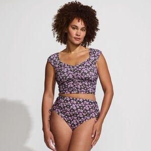 Lands' End Olive Green Pansy Floral Bikini Set